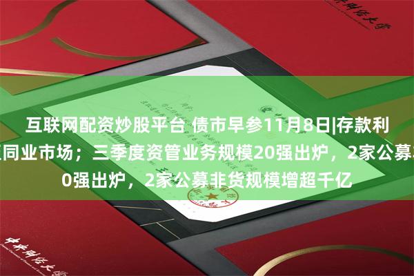 互联网配资炒股平台 债市早参11月8日|存款利率下调潮或蔓延至同业市场；三季度资管业务规模20强出炉，2家公募非货规模增超千亿